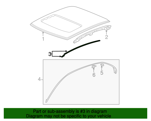 20012005 Honda Civic Molding Assembly, R Roof 74306S5AJ01 OEM