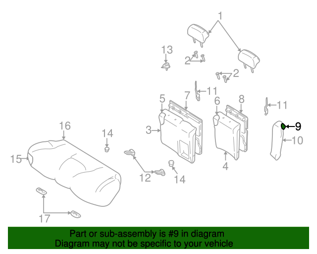 Rear Genuine Hyundai 89396-2D000 Seat Back Frame and Pad Rear Genuine Hyundai 89396-2D000 Seat Back Frame and Pad