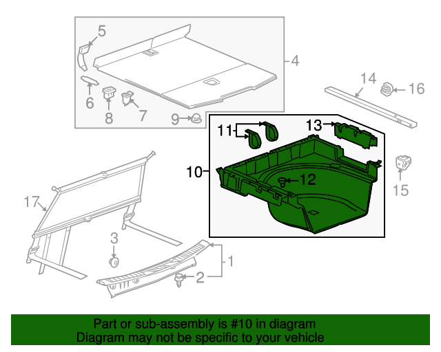 20102014 Cadillac CTS Rear Compartment Floor Storage Compartment