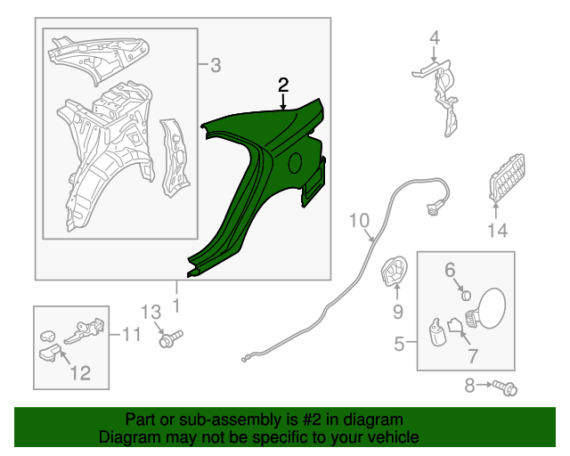 Genuine OEM Quarter Panel Part 715041MC10 Fits 20102013 Kia Forte