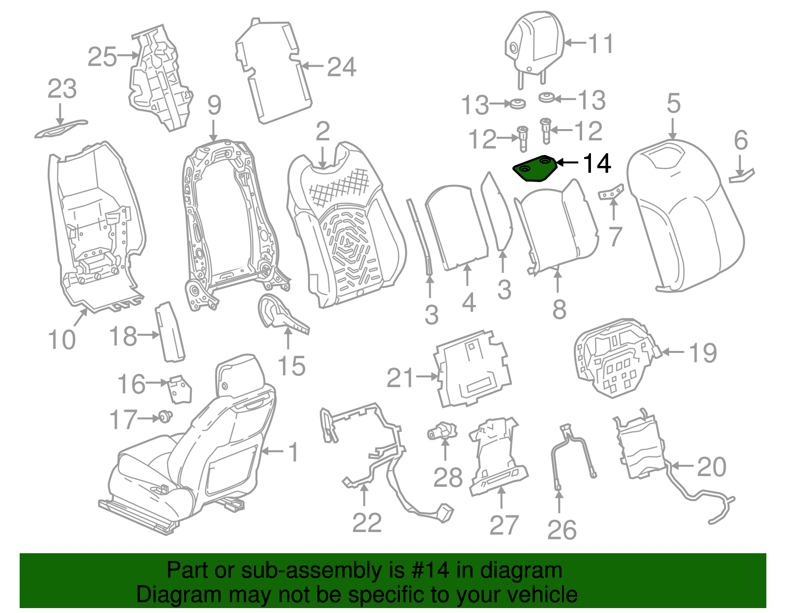 Jet Black Front Seat Back Upper Cover - Cadillac (84107670)
