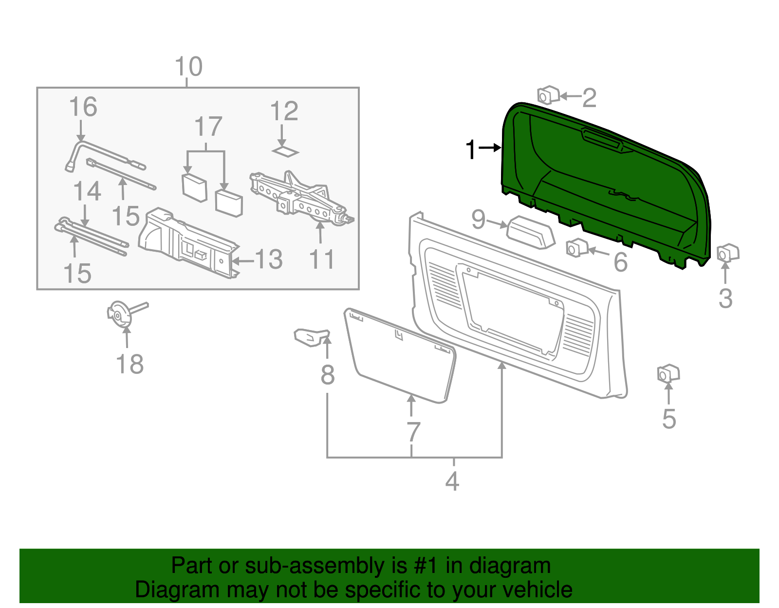 Granite Opel Gray Liftgate Upper Trim Finish Panel - GM (15780849)