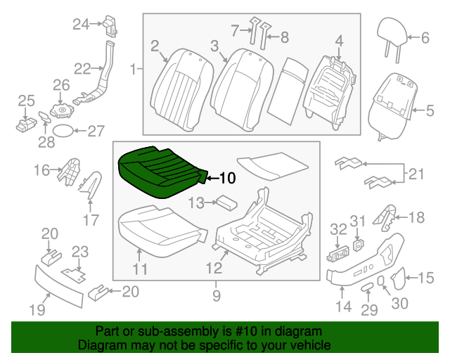 Front Genuine Hyundai 88160-3M122-RHX Seat Cushion Covering Front Genuine Hyundai 88160-3M122-RHX Seat Cushion Covering
