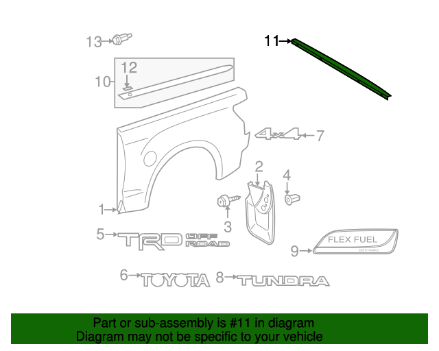 20072013 Toyota Tundra Tailgate Molding (Right) 657170C051 Toyota