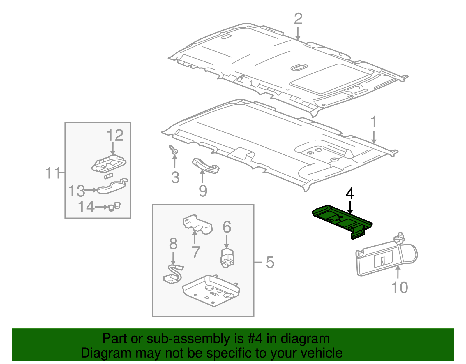 Console Assembly, Roof *Left Ope*Gray - GM (19257877)