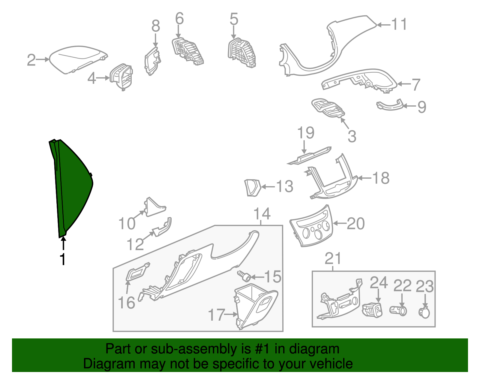 Jet Black Passenger Side Instrument Panel Outer Trim Cover - GM (95174294)