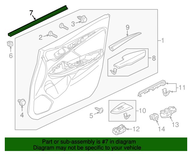 Genuine Honda 72950-T5A-003 Door Molding Assembly