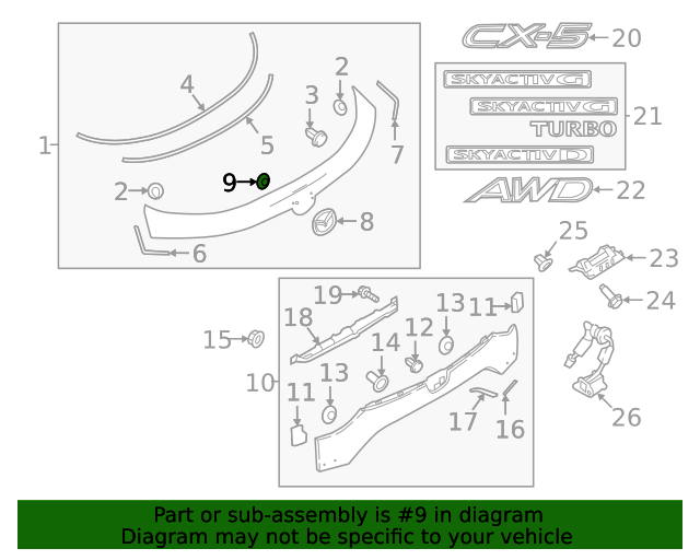 20162023 Mazda Upper Molding Retainer Clip TK8051W24