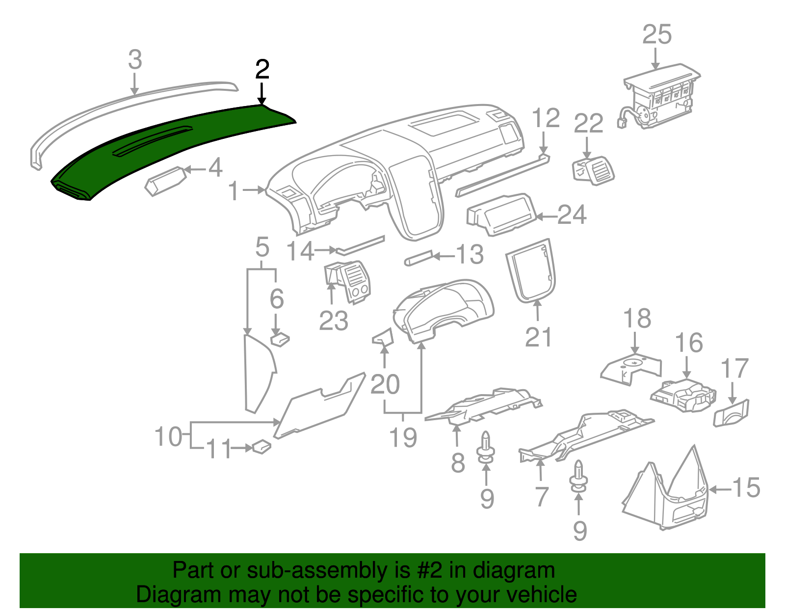 Ebony Instrument Panel Upper Trim Panel - Buick (25789443)