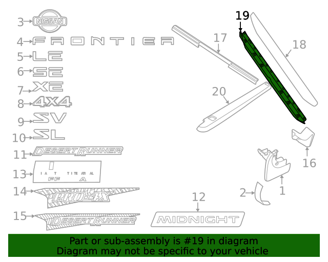 20132021 Nissan Frontier Lower Gate Trim 934A89BF0A Nissan Parts Plus