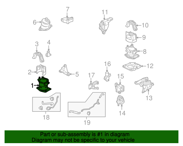 Genuine OEM Acura Rubber Assembly, Front Engine Mounting Part 50830