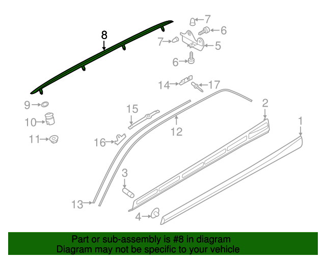 2018 Audi A3 Sportback etron Roof Rail 8V4860022F3Q7 Audi USA Parts