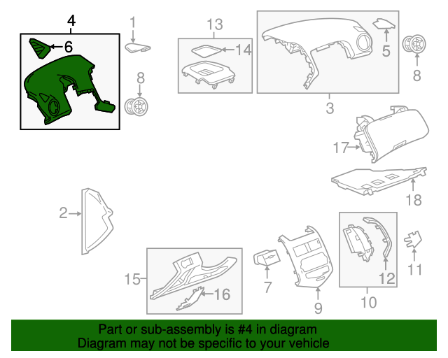 20132016 Chevrolet Sonic Jet Black Driver Side Instrument Panel Upper