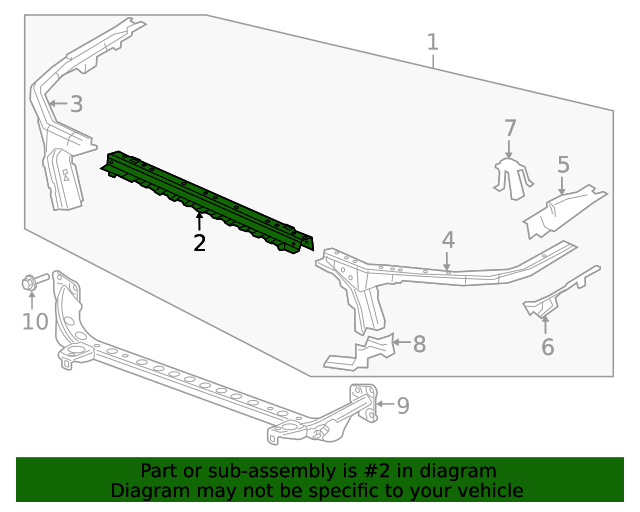 20162024 Chevrolet Malibu Front End Upper Tie Bar Assembly with Reinforcements, Nuts, and Studs