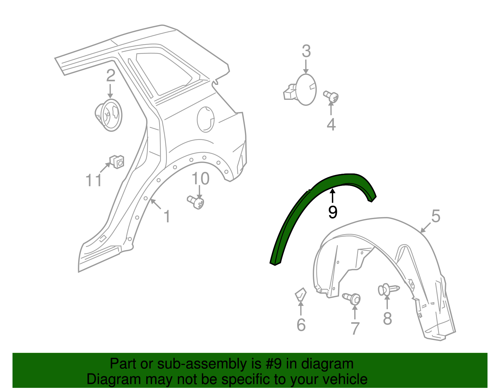Rear Driver Side Fender Molding - GM (96660209)