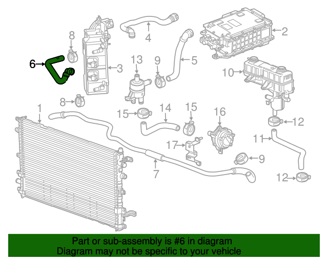 20142016 Cadillac ELR Generator Control Module Coolant Radiator Hose