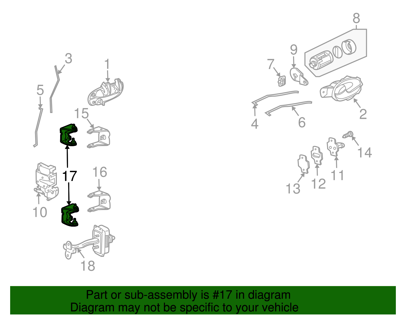 Driver Side Front Body Side Upper Door Hinge Kit with Hinge, Backing Plate, and Bolts - GM (88937053)