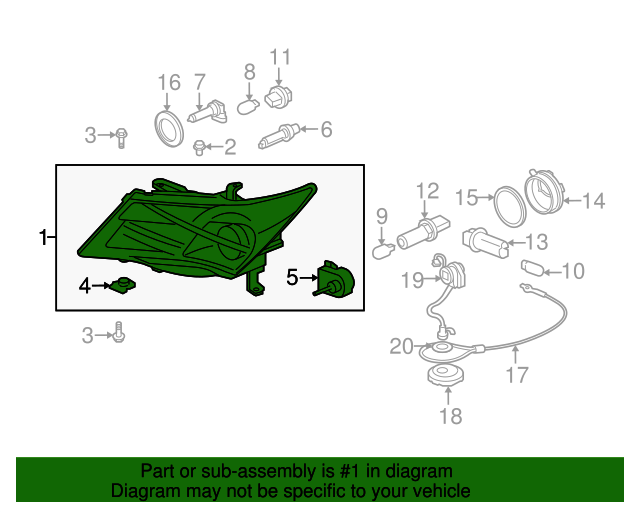 Genuine OEM Acura Unit Head Light R Part 33101STXA02 Acura Parts