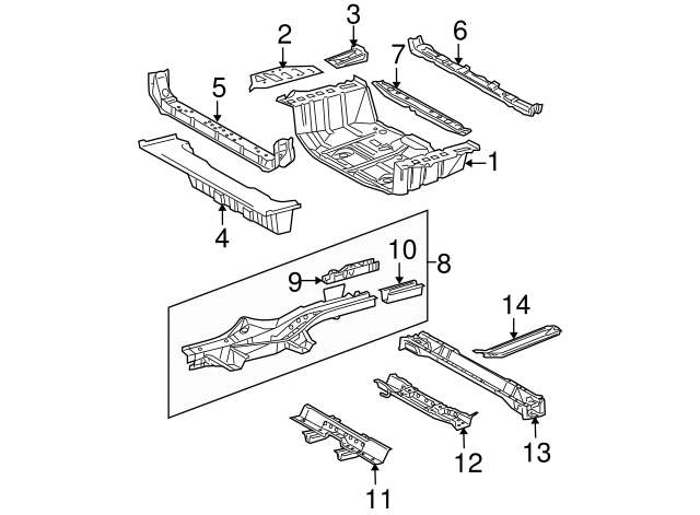 Toyota 57605-07010 Floor Cross Member Sub Assembly Toyota 57605-07010 Floor Cross Member Sub Assembly
